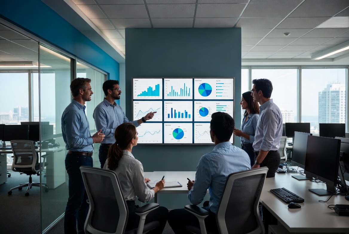 Coastal Light Leads team collaborating on digital advertising campaigns in modern Orlando office